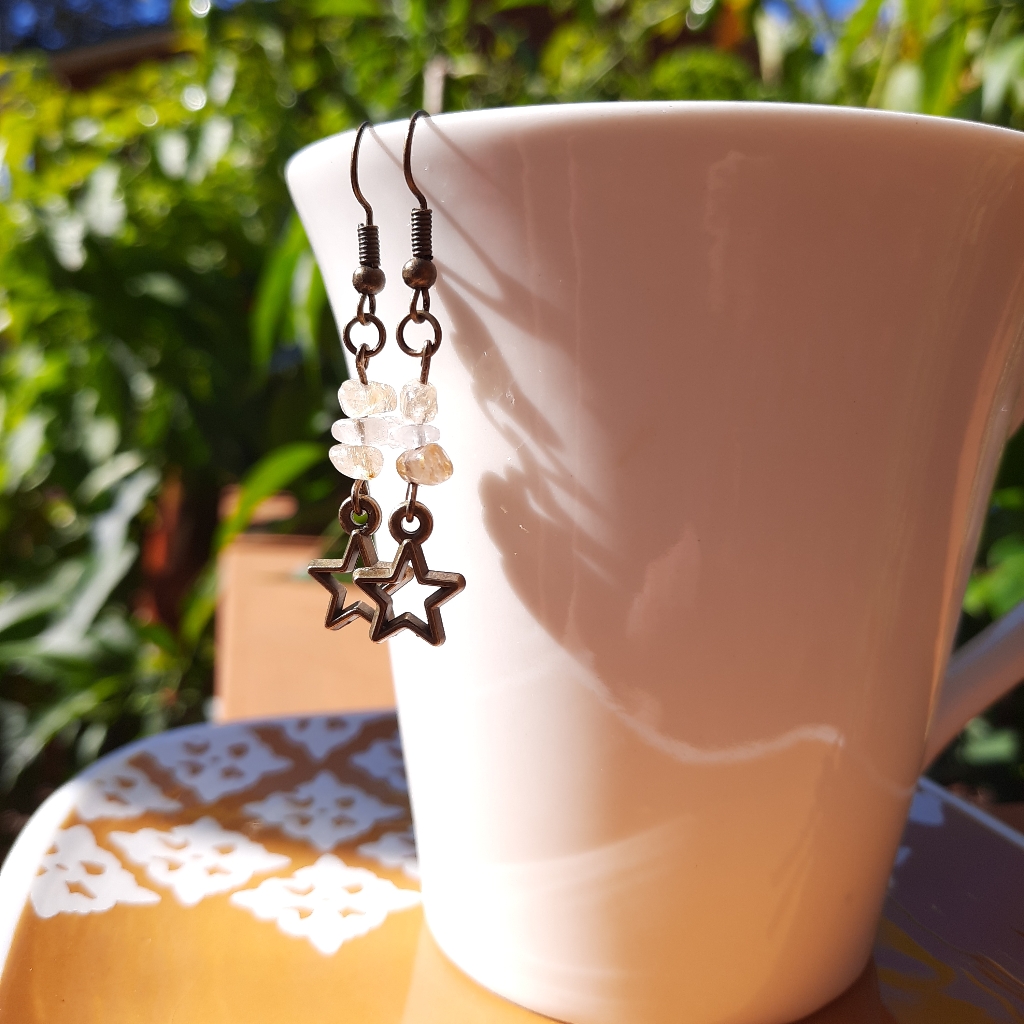 Bronze Star Quartz Stone Dangle Earrings 16$